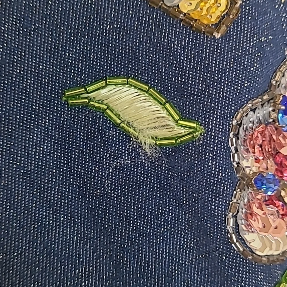 2002 Christian Dior VTG Blue Metallic Denim Pants w/Floral Embellishments - sz 8 - Picture 14 of 14